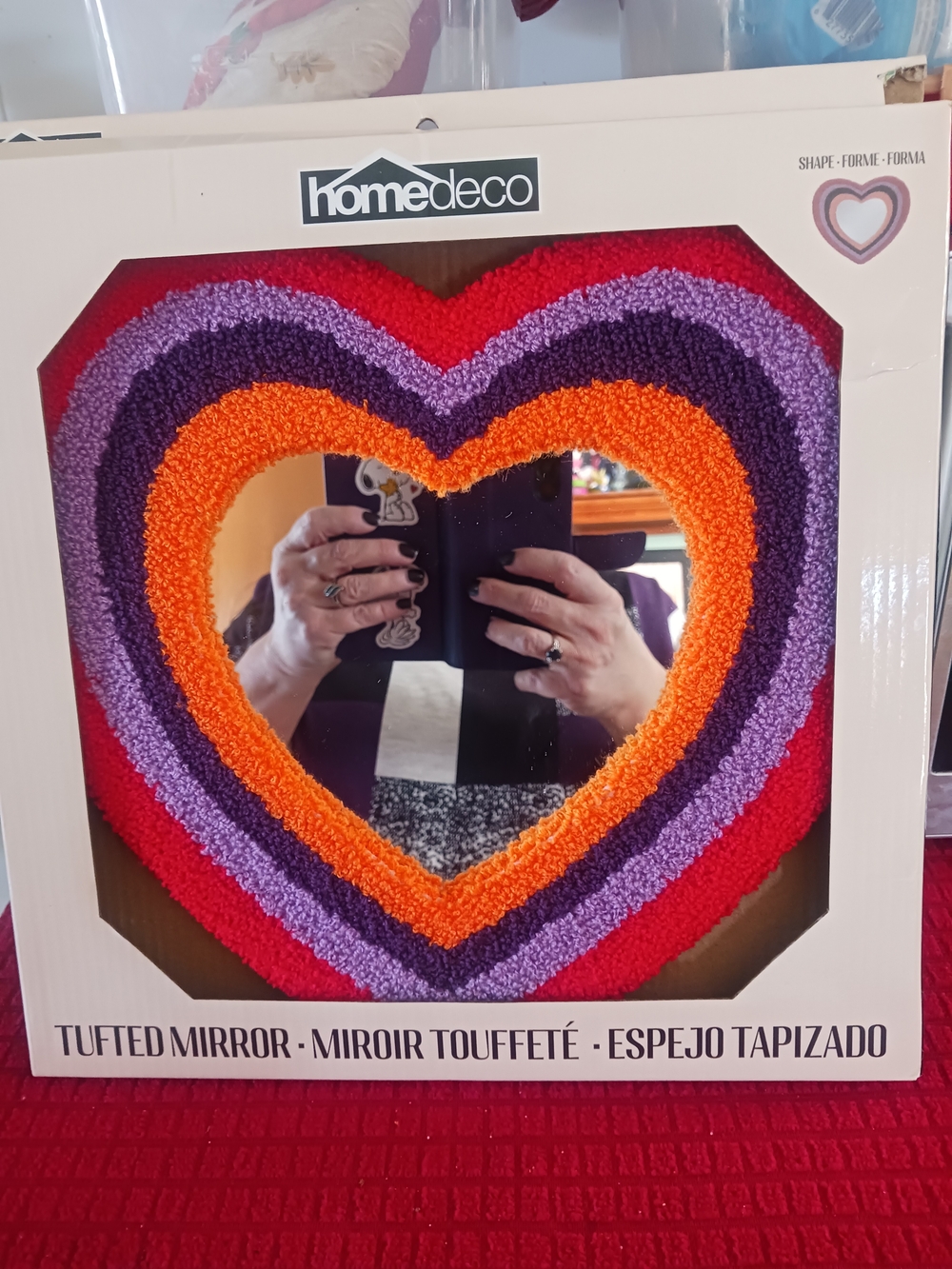 Heart Tufted Wall Mirror in Red, Orange & Purple